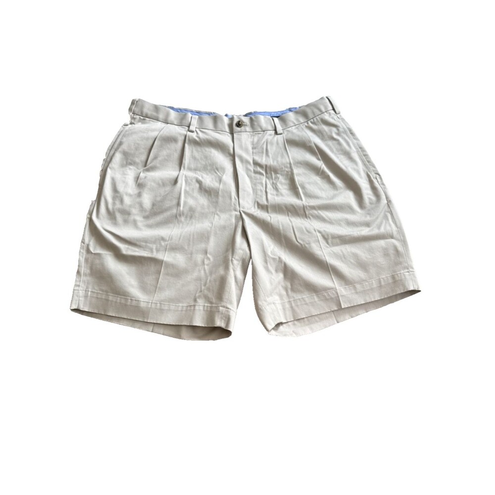 Brooks Brothers Chino Shorts Mens 38 Beige Cotton Pleated Advantage Chino Luxury